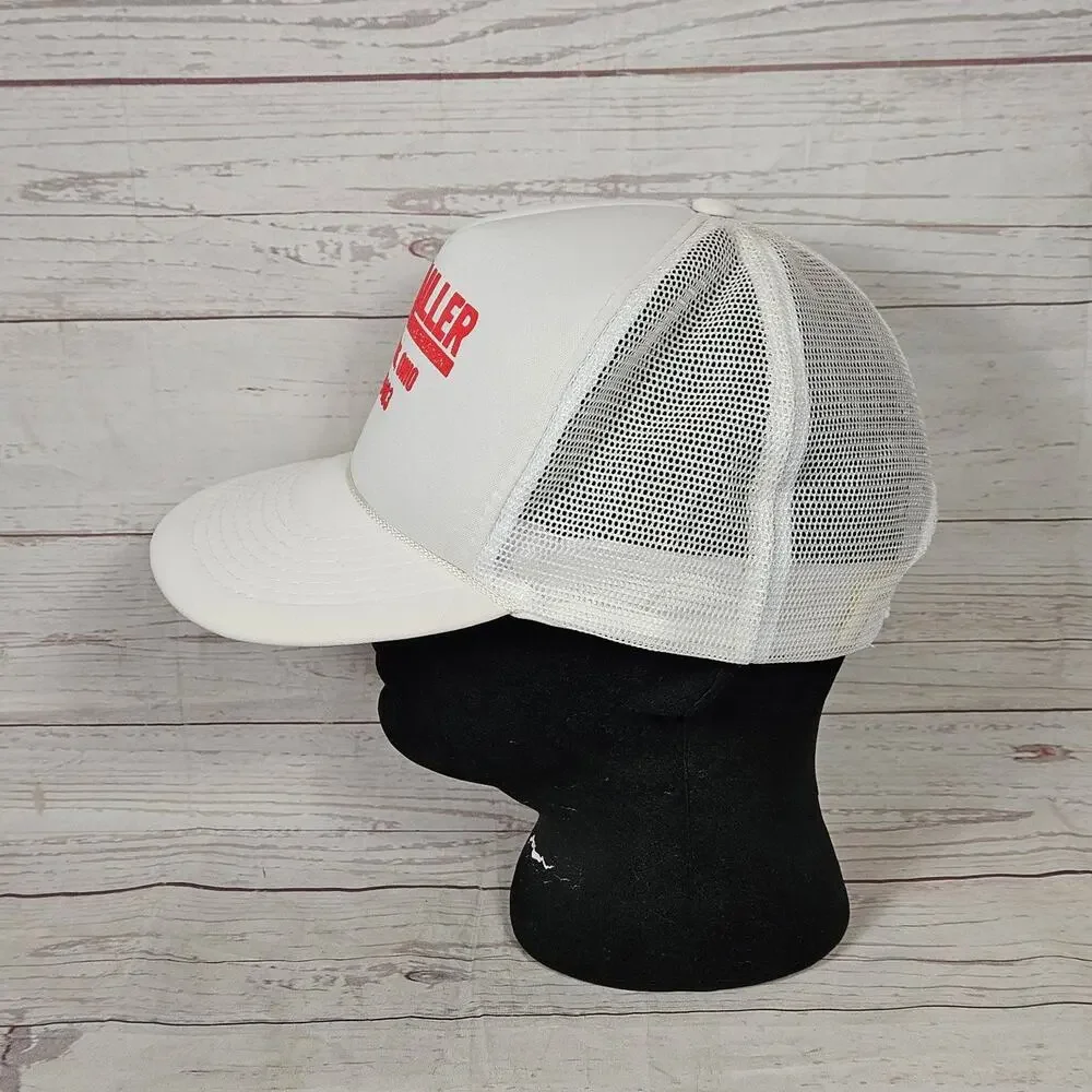 SHOWBOAT D.L. Miller Construction Trucker Hat Mens Snapback White Red Vintage